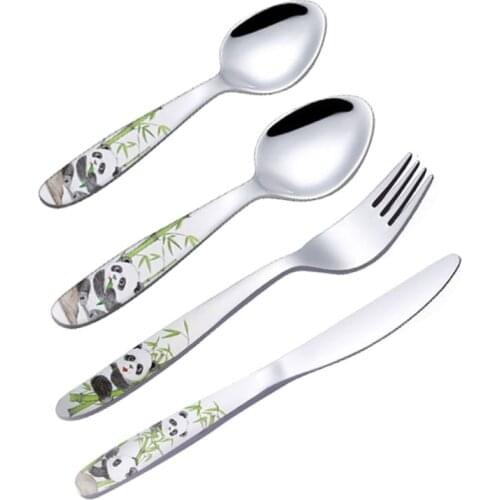 4pcs/set Baby Spoon Food Feeding Fork Knife Utensils Set Stainless Steel Kids Learning Eating Habit Children Tableware