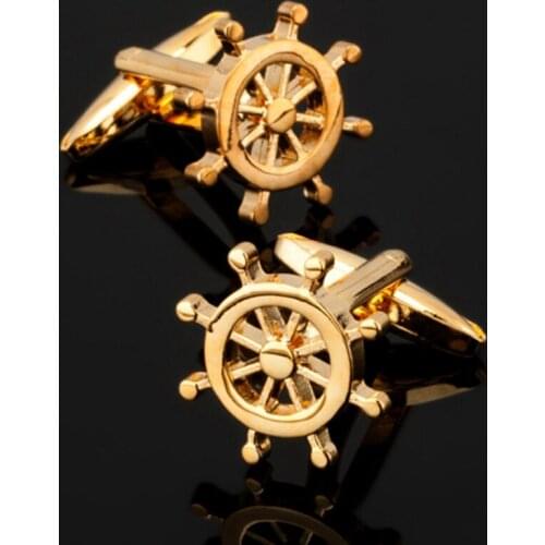 Free shipping, brand new gold Rudder cufflinks fashion mens shirt cufflinks senior designer exclusive design brand button gift