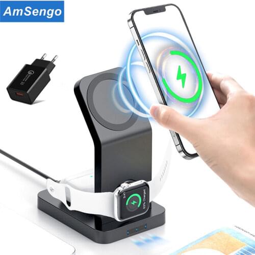 15W Magnetic Wireless Charger 3 in 1 Fast Charging Station for Magsafe iPhone12 pro Max Chargers for Apple Watch Airpods pro