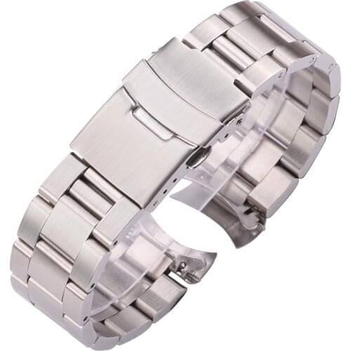 20mm 22mm Stainless Steel Watch Bracelet Silver Black Curved End Watchbands Women Men Metal Watch Strap
