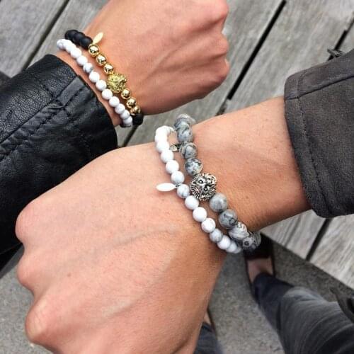 8mm natural map Stone beads beaded bracelet lion bracelets for women pulseras jewellery men armband accessories mens braclets