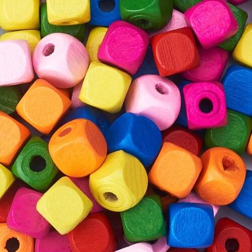 100pcs Dyed Natural Wood Beads Cube Loose Spacer Beads Mixed Color for Jewelry Making DIY Bracelet Necklace Supplies 10x10x10mm
