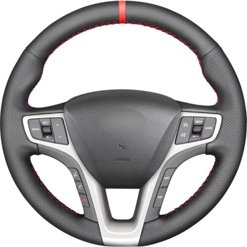 Black Artificial Leather Red Marker Handsewing No-slip Car Steering Wheel Cover for Hyundai I40 2011 -2020