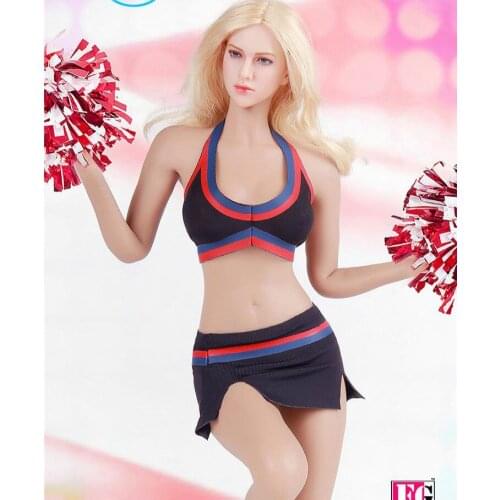 Four Colors 1/6 Fire Girl Toys Black Cheerleading Skirt Sports Bra Dress Clothes Set for 12'' Big Chest Bust Body Figures