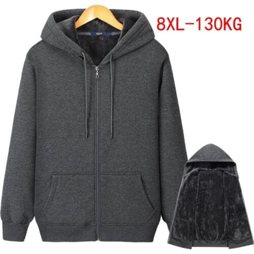 Mens winter and autumn plus size zipper hooded sweatshirt plus size 5XL 6XL 7XL 8XL thick warm gray black navy blue big jacket
