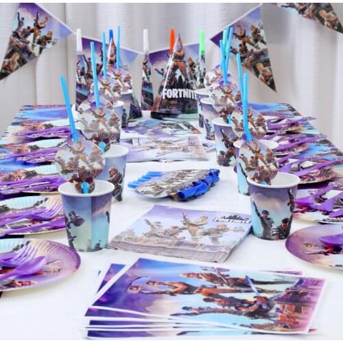Fortnite Game Toy Party Accessories Paper Cup Tray Tableware Cake Stand Supplies Birthday Decoration Children Cartoon Toys Gift