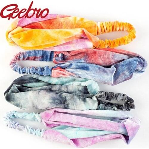 Geebro Womens Bohemian Vintage Velvet Tie Dye Colorful Hairband Handmade Rainbow Fashion Headband customized Hair Accessories