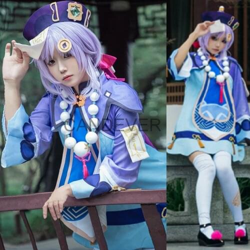 Carnival Qiqi Cosplay Costume Game Genshin Impact Zombie Girl Dress Tops Pants Anime Accessories Set Halloween Clothes Christmas