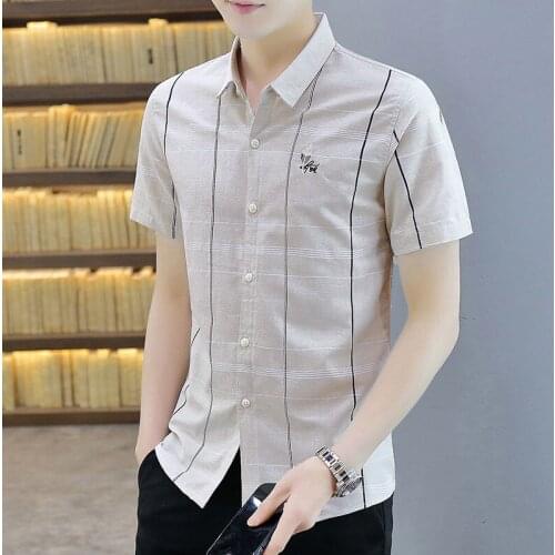 Classic Printed Shirt Trend Slim Personality Gradient Men Short Sleeve Casual All-match Tops Male Clothes 2021 Thin Shirts