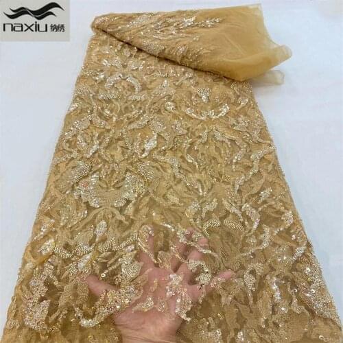 Madison 2021 High Quality Handmade Beaded Lace Fabrics African Mesh Wedding Lace Fabric Embroidery For Bridal Dress Sewing