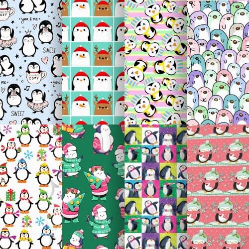 Penguin Faux Leather Sheets Printed Synthetic Leather Fabric for DIY Earrings Hair Bows Handbags Pouches Crafts,1Yc19585