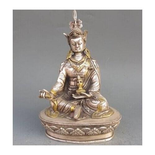 COPPER BRASS CHINESE CRAFTS ASIAN ELABORATE CHINESE VINTAGE TIBETAN SILVER GILT TIBETAN BUDDHISM STATUE -- GREEN TARA BUDDHA