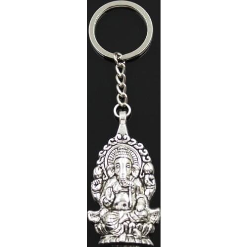 Fashion 30mm Key Ring Metal Key Chain Keychain Jewelry Antique Bronze Silver Color Ganesha Buddha Elephant 62x32mm Pendant