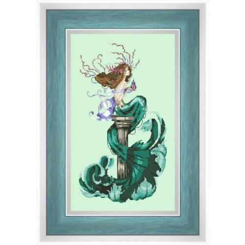 Chasing dreams mermaid cross stitch kit aida fabric 18ct 14ct 11ct light green canvas cotton thread beads embroidery craft set