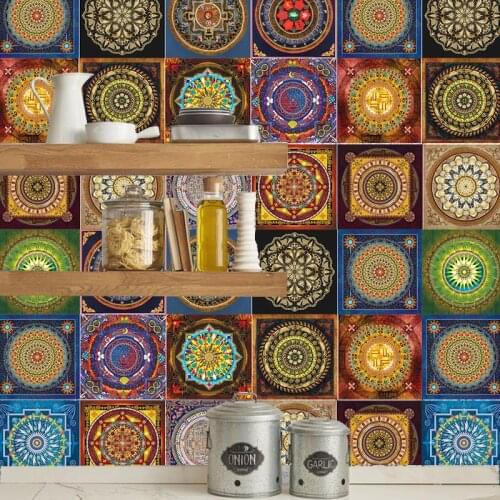 Mandala Style Mosaic Tile Stickers For Living Room Kitchen Retro 3D Waterproof Mural Decal Bathroom Decor DIY Adhesive