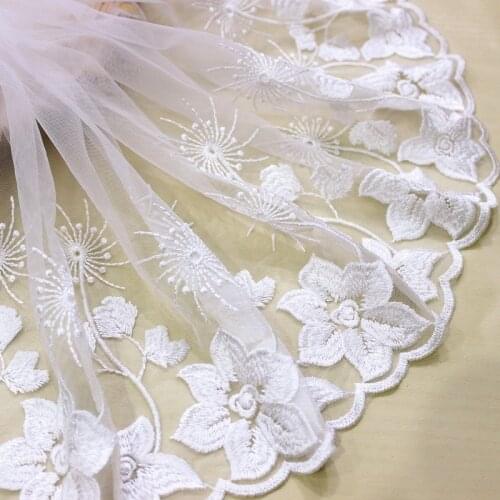 New mesh +rayon Thread Embroidered Lace Trim, Handmade DIY Clothes Wedding dress Lace Fabric Accessories Width26cm 5Yard/lot