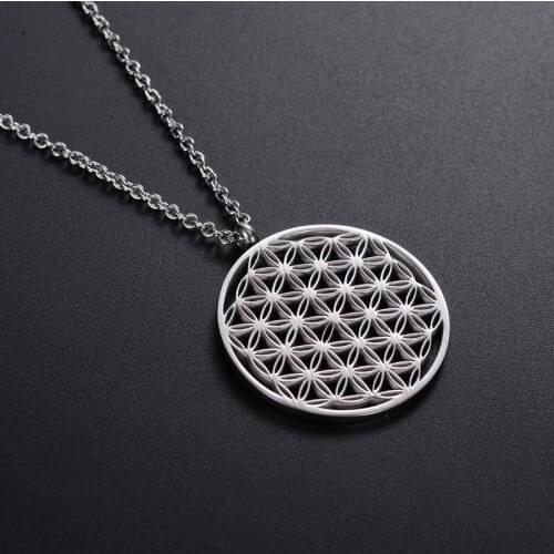 Stainless Steel Round Flower of Life Necklaces Pendants Mandala Accessories Handmade Jewelry for Women Birthday Gifts