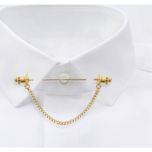 Simple Personality Gold Color Pins Brooches Metal Chain Tassel Shirt Collar Lapel Pin Fashion for Women Men Accessories Jewelry