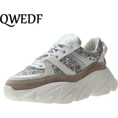 QWEDF Vulcanized shoes Spring Women Chunky Sneakers Harajuku Casual Papa Shoes Trainers Platform Breathable Thick bottom X3-24
