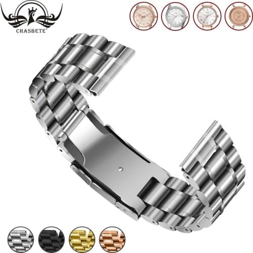 Stainless Steel Watch Band for Fossil 14 16 18 19 20 21 22 24mm Men Women Metal Strap Belt Wrist Loop Bracelet Black + Tool