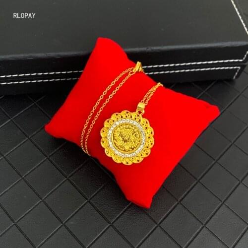 Turkish Fashion Gold Plating Chain Necklace Coin Pendant Flower Shape Crystal Jewelry Necklace Long Chain Arabic Jewelry