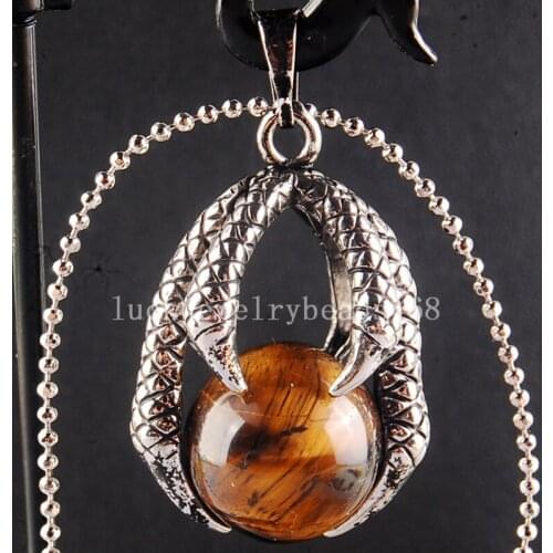 Free Shipping Women Fashion Jewelry Beautiful Tigers Eye Dragon Claw Ball Round Pendant Bead with Chain C3846