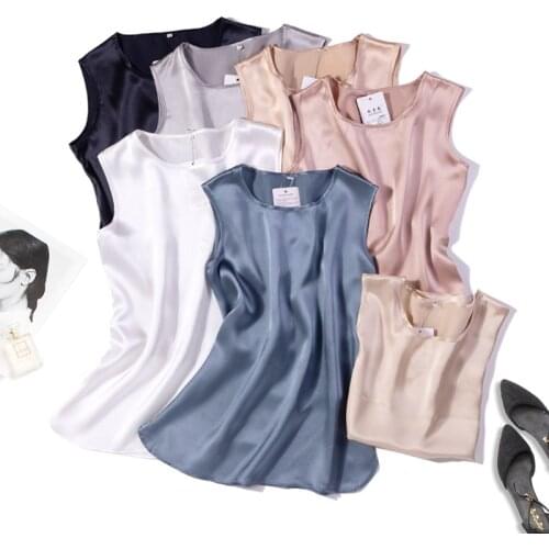 Womens 100% Pure Silk Satin Fabric Tank Top Blouse Shirt sleeveless Vest Size M L XL JN426