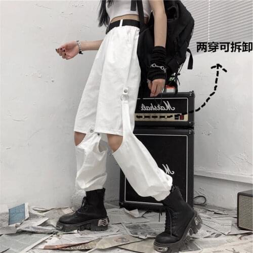 Women Pants White Overalls Womens Detachable Two-Way Wear Vulnerability Loose Straight High Waist Pantalones De Mujer
