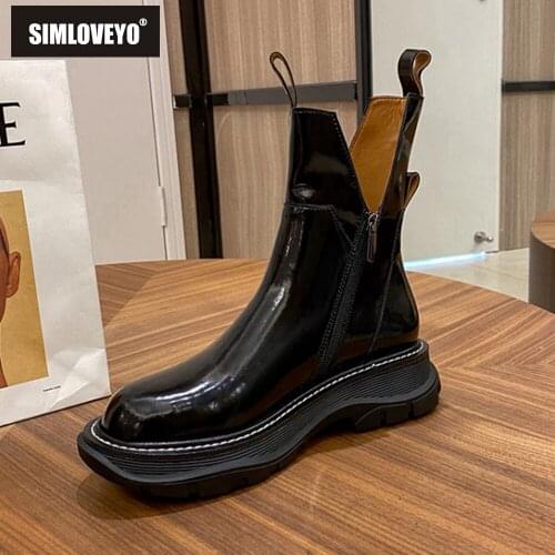 Genuine Leather Brand Design Women Patchwork Rain Ankle Boots Platform Zipper Riding Knight Rainboots Anti Water Shoes S2374