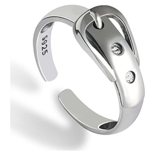 Punk 925 Sterling Silver Belt Shape Rings For Women Adjustable Ring Bijoux Femme Party Jewelry Anillos jz302