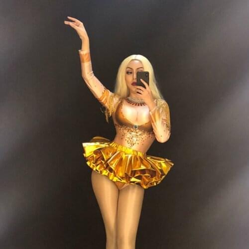 Golden dress nightclub bar stage singer DJ sexy costume