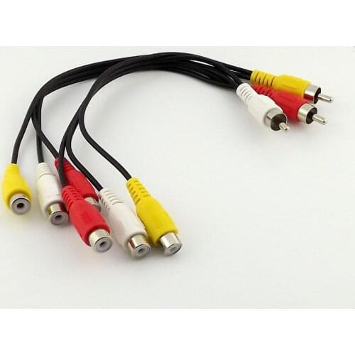 10pcs 3 RCA Male Plug to 6Female Jack Splitter Audio Video AV Adapter Cable 24cm