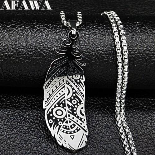 2021 Fashion Feather Stainless Steel Statement Necklace for Women Silver Color Necklaces Pendants Jewerly gargantilla N3200S02