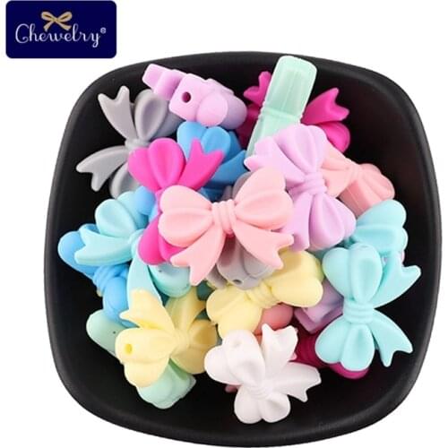 5pc Baby Silicone Teether Toys Mini Bow Small Bead DIY Nursing Necklace Bracelet Pacifier Chain Bead Rodent For Children Product
