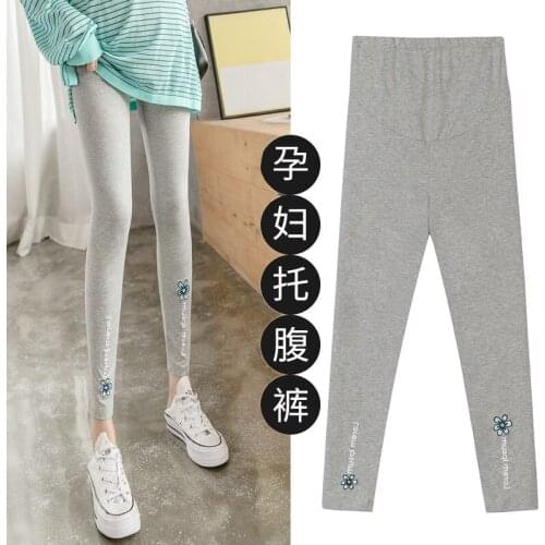 623# Maternity Clothes Cotton Stretch Maternity Leggings Letter Printing Adjustable Elastic Waist Pencil Pants