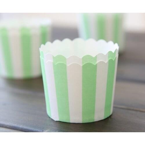 Free Shipping green stripe cupcake cases cups liners, wedding party birthday decorating baking muffin cake cups