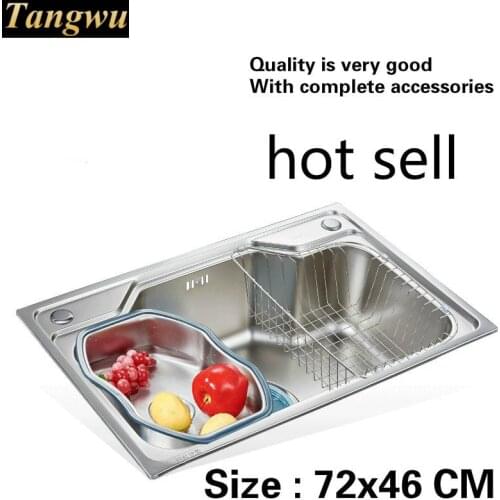 Free shipping Household high-grade kitchen single trough sink vogue wash the dishes 304 stainless steel hot sell 720x460 MM