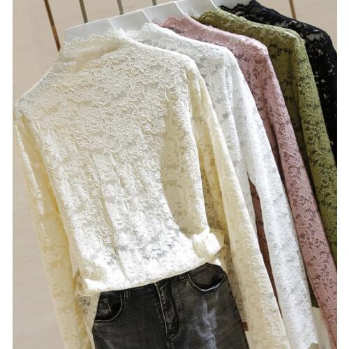 Blouse Women Lace Womens Spring Sexy Top Turtleneck Grenadine Blusas Mujer De Moda