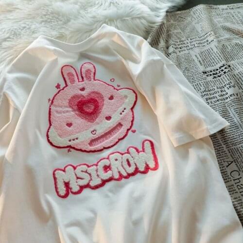 Cotton Short Sleeve T-shirt Female Fresh Design Creative Cartoon Pattern 2021 Summer Girl Street Wear