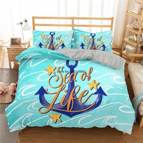 2021 Nautical Ocean Bedding Sets 3D Beach Duvet Cover Bedding Set King Queen Comforter Adults Bedding Sets Bed Linen 2-3Pcs