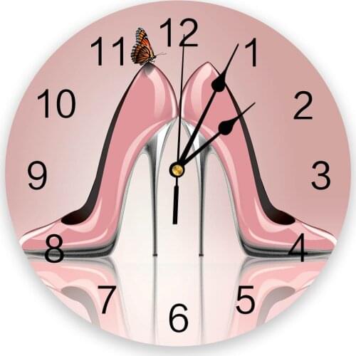 High Heels Pink Butterfly Creative Wall Clock For Home Office Decoration Living Room Bedroom Kids Room Hanging Watch