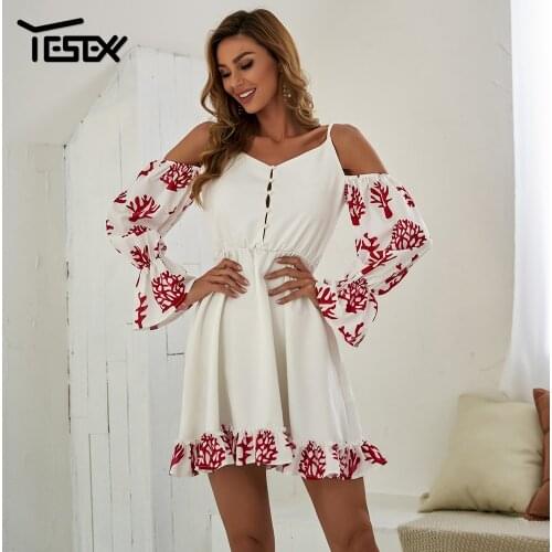 Yesexy Summer 2021Backless Boho Floral Print Dress Sexy V Neck Off Shoulser Dress Beach Shirt Mini Dress Vestidos H0060