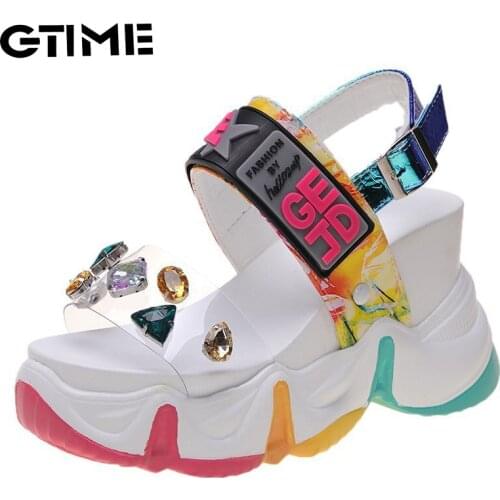Summer Women Sandals Fashion Transparent Diamond Wedge Sandal Rhinestone High Heels Chunky Platform Shoes Woman#SJPAE-381
