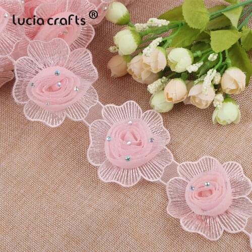 Lucia Crafts 1yard/lot 3D Flower Lace Trim Knitting Wedding Embroidered Patchwork DIY Handmade Ribbon Sewing Crafts R0710