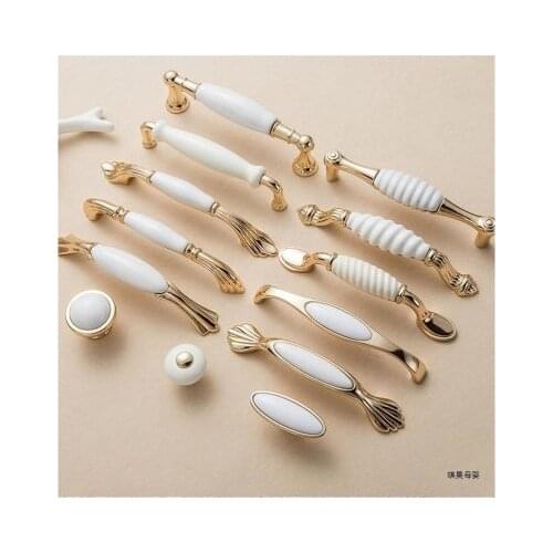 Gold White Creamic Gold Cabinet Handles Knobs Drawer Pulls Kitchen Door Handles Furniture Handle Cabinet Door Hardware