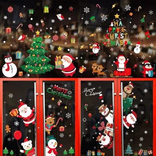 Navidad Merry Christmas Window Stickers Santa Claus Xmas Tree Wall Sticker natal Christmas Decorations for Home new year gifts