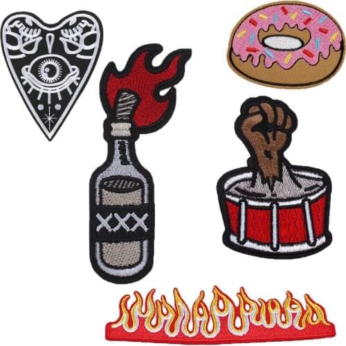 New Fuel Oil Bottle Stickers 3D Embroidered Clothing Patch Iron on Fire Patches for Clothing DIY Hippie Punk Badge Applique H