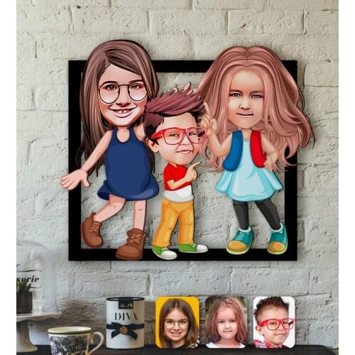 Personalized 3 Sister Caricature OF 3D Wood Tablo-1