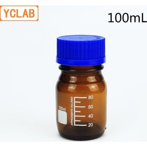 YCLAB 100mL Reagent Bottle Screw Mouth with Blue Cap Brown Amber Glass Medical Laboratory Chemistry Equipment