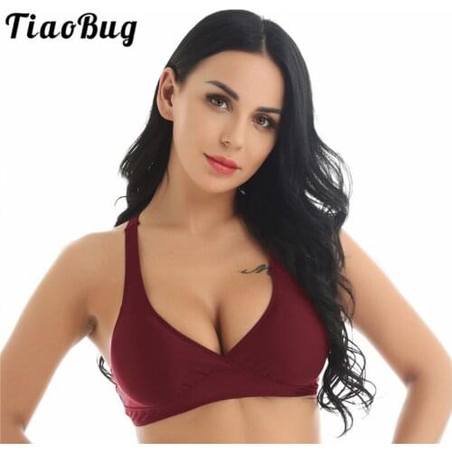 TiaoBug Adjustable Shoulder Straps Back Criss-cross Solid Color Women Activewear Padded Bikini Bra Tops Swim Sexy Bathing Suit